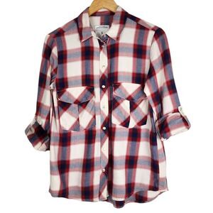 Zara Woman Premium Denim Co Flannel Button Front Shirt Plaid Cotton Top Blouse S